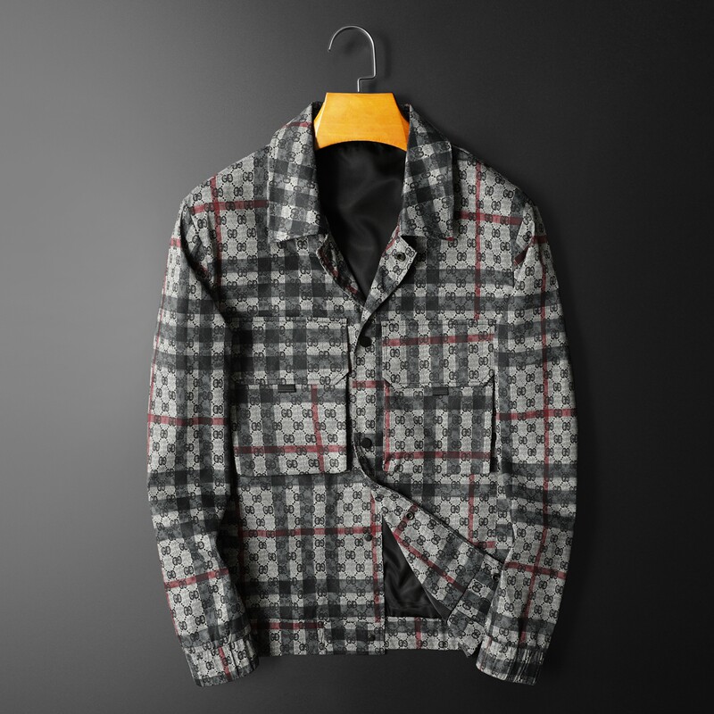 2026春装新款男士休闲夹克衫西装领条纹字母外套JK595P138平铺，男装夹克，电商D230