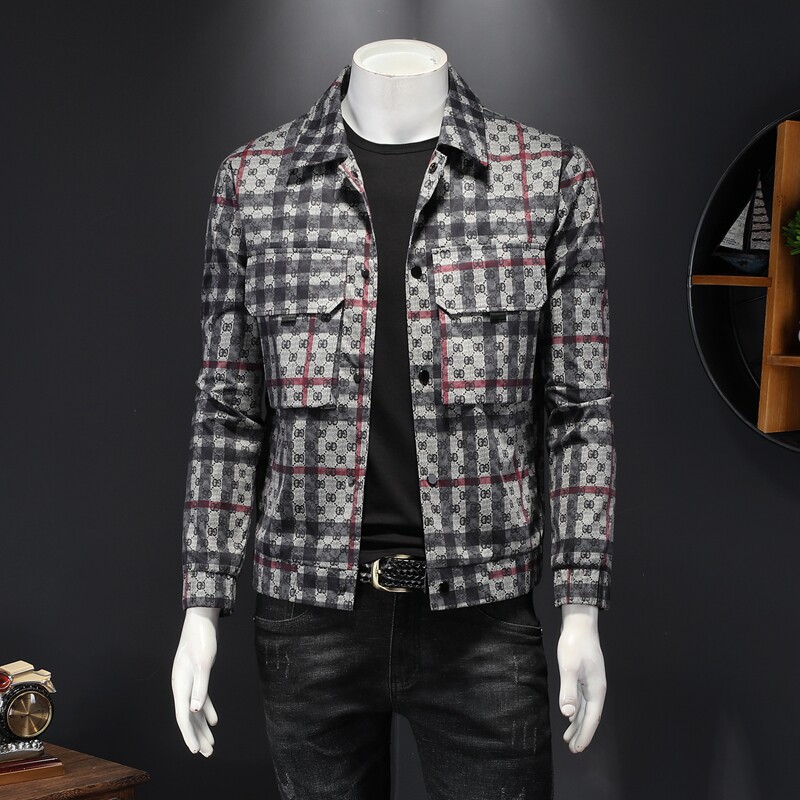 2026春装新款男士休闲夹克衫西装领条纹字母外套JK595P138假模，男装夹克，电商D230