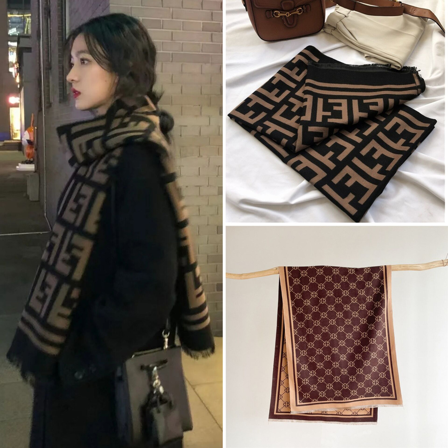 爆款山茶花羊绒围巾冬季加厚保暖