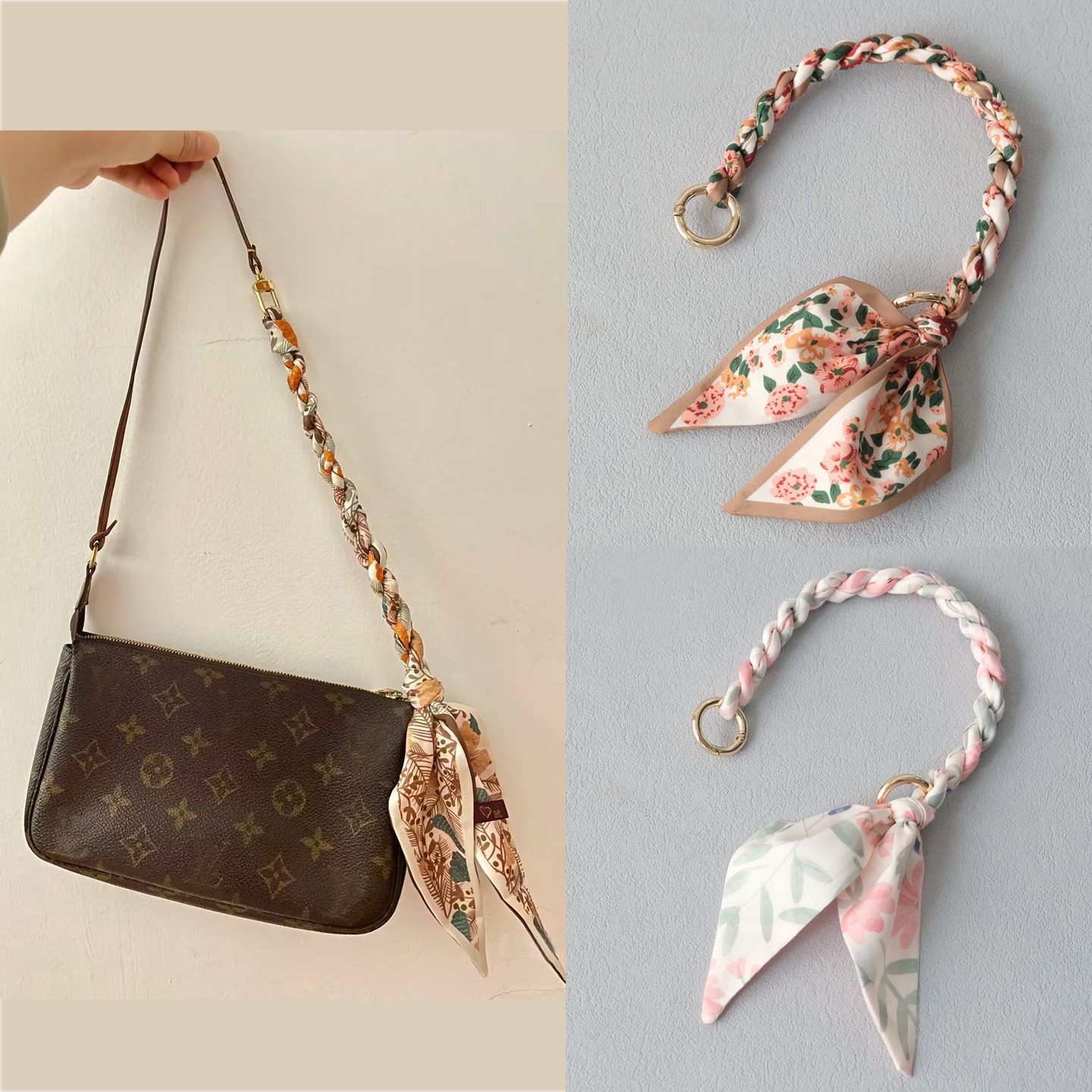 老花包包手提带配件百搭麻花丝巾手提包带链编织绳包包带子替换带