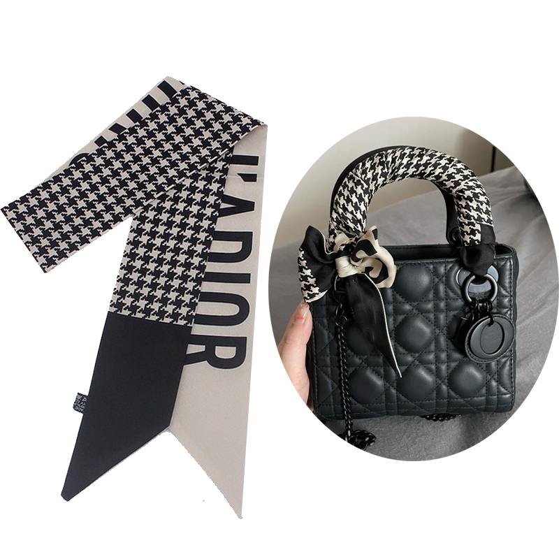 千鸟格绑包包手柄丝巾小长条配衬衫法式丝带发带女绑发小领巾复古