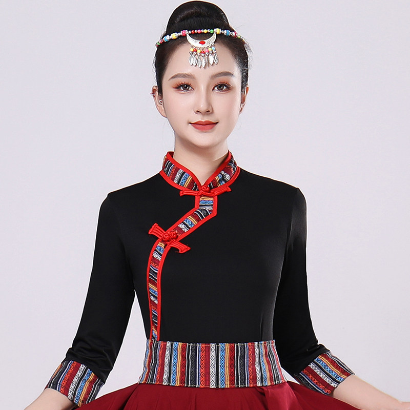 藏族舞蹈演出服装女装上衣民族风半身大摆裙子学生练习艺考半身裙