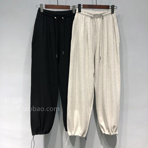 春装韩国菲町新款纯色松紧腰宽松裤脚抽绳阔腿裤灯笼裤卫裤长裤女