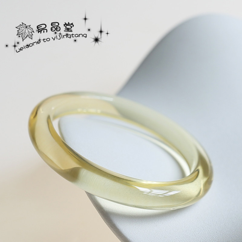 新品特惠 东海老料柠檬黄水晶光面细款手镯 小清新圆润扁镯冰透