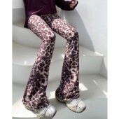 女外穿春秋2026新款 瑜伽裤 高腰显瘦美式 时尚 高街微喇裤 豹纹喇叭裤