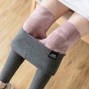 紧身显瘦灰色小脚裤 纯棉加厚保暖高腰大码 女外穿秋冬季 加绒打底裤