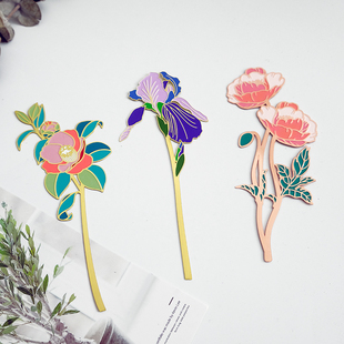 幸运草金属书签简约镂空花枝俏鸢尾花黄铜文艺礼品文具教师节礼物