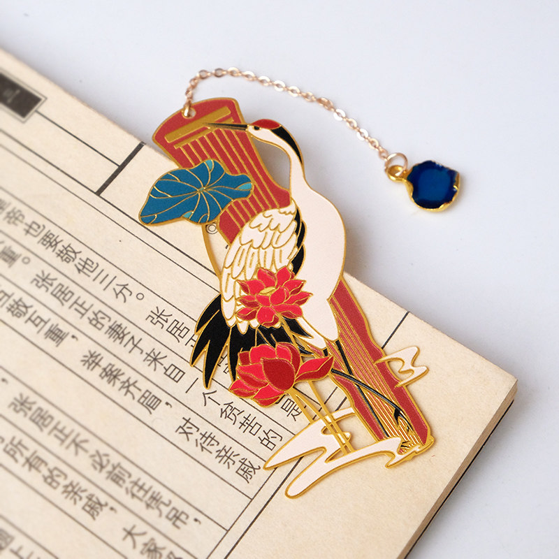 一琴一鹤金属书签精美镂空中国梦文艺礼物清廉文创廉洁文化荷花