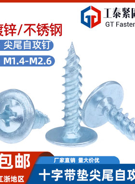 DIN968十字带垫自攻螺丝钉碳钢镀锌PWA华司头大帽螺钉M2.2M3.9M4