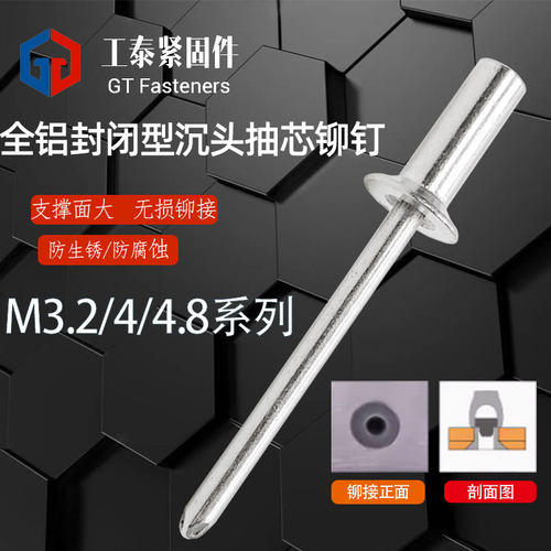 铝抽芯铆钉封闭型沉头加长拉丝