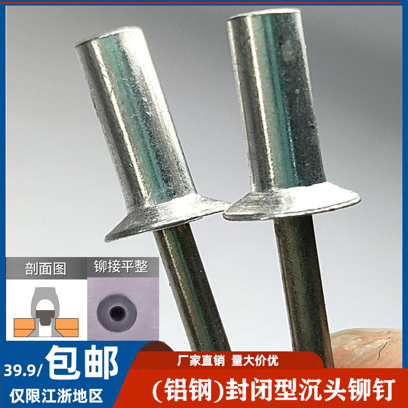 铝钢沉头抽芯铆钉铝帽304不锈钢芯封闭型拉钉密封型柳钉GB12616.3