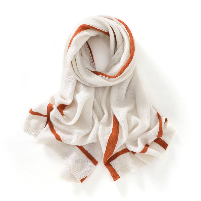 秋冬山羊绒围巾女拼色保暖围脖针织加厚披肩百搭嵌花拼接羊绒围巾