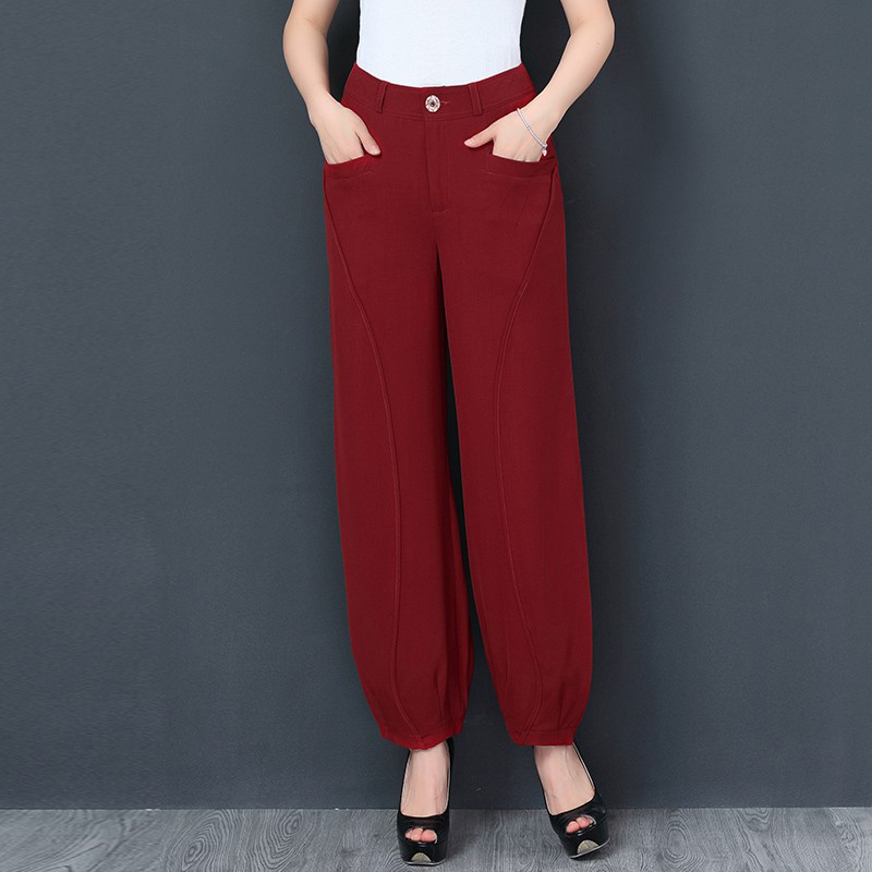 夏季新款麻纱灯笼裤女薄款雪纺大码阔腿休闲哈伦裤休闲小脚萝卜裤