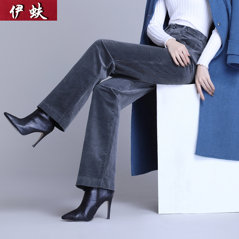 后腰松紧阔腿裤灯芯绒加绒长裤