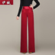 秋冬厚款 女酒红色立体绣花设计感显瘦垂坠职业长裤 高腰直筒西装 裤