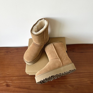 河南桑坡羊皮毛一体真皮羊毛厚底雪地靴女中筒冬季 加厚保暖大棉鞋
