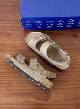 河南桑坡勃肯鞋牛皮橡木底真皮平底休闲凉鞋女夏季时尚博肯沙滩鞋