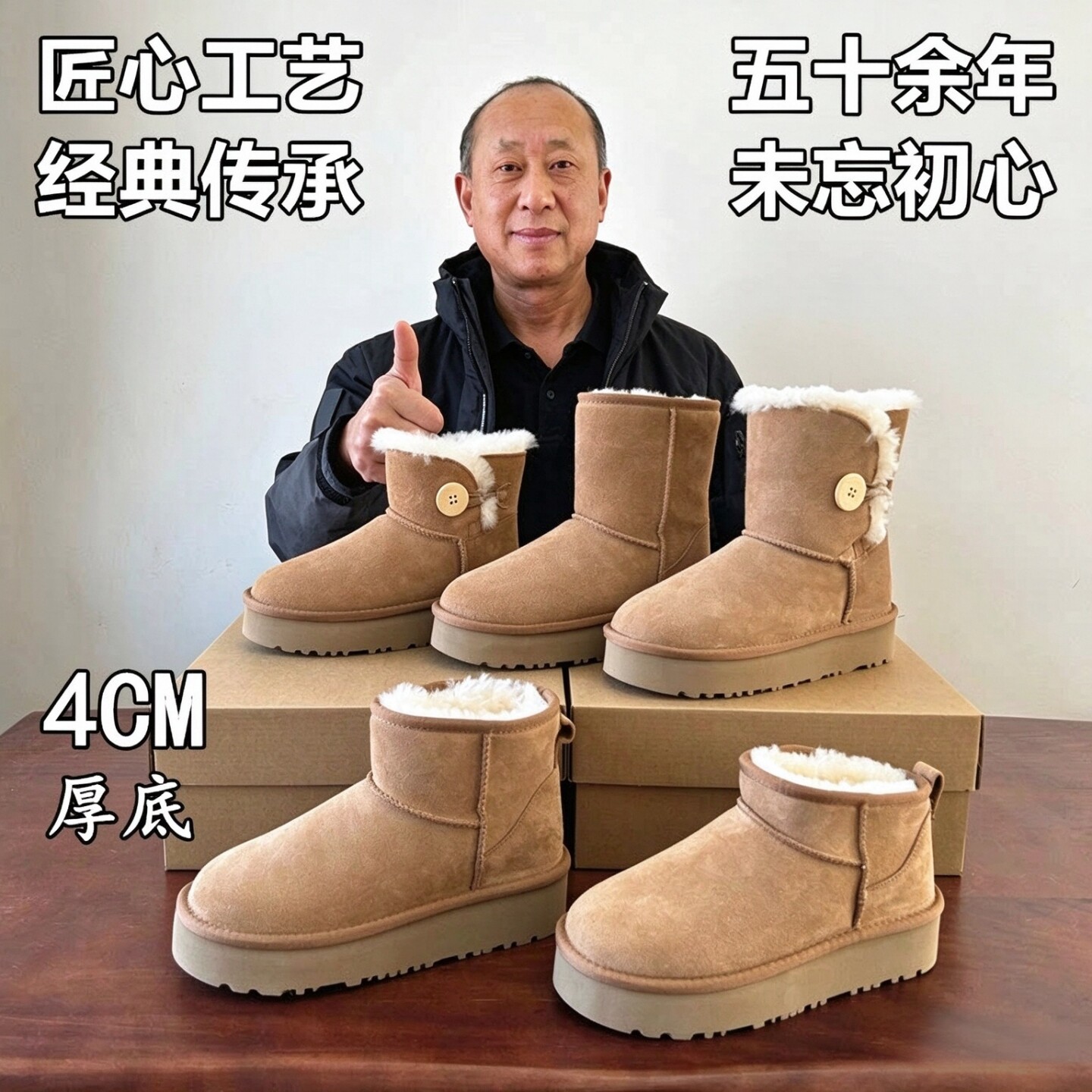 河南桑坡丁大叔羊皮毛一体真皮羊毛松糕厚底增高雪地靴女冬季短筒