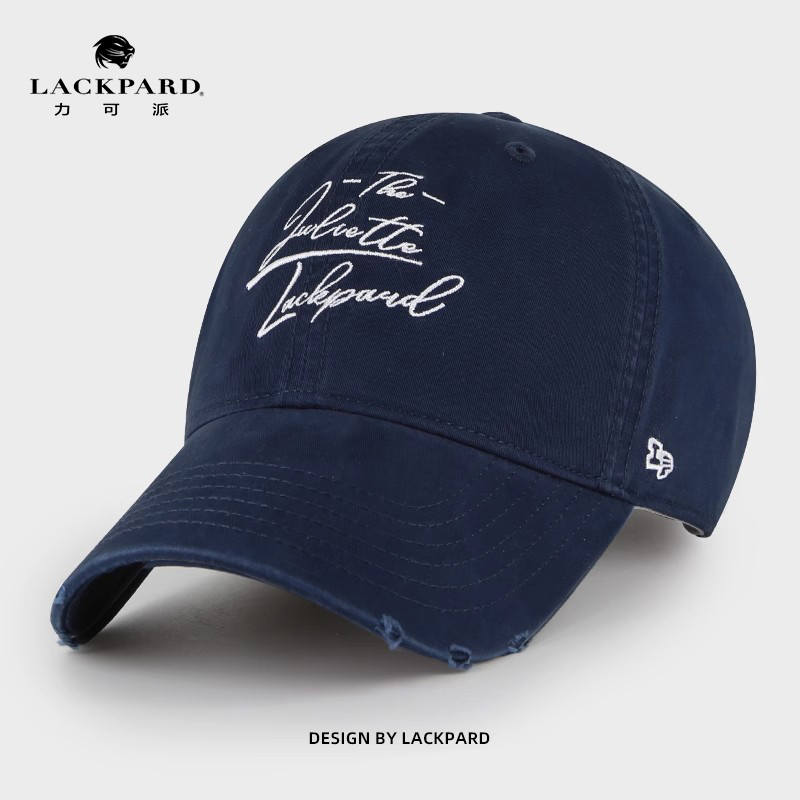 lackpard棒球帽女显脸小深顶鸭舌帽软顶情侣破洞纯棉加大加深