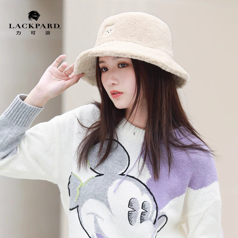【时尚】lackpard帽子女冬小熊渔夫帽保暖大头围仿羊羔绒泰迪