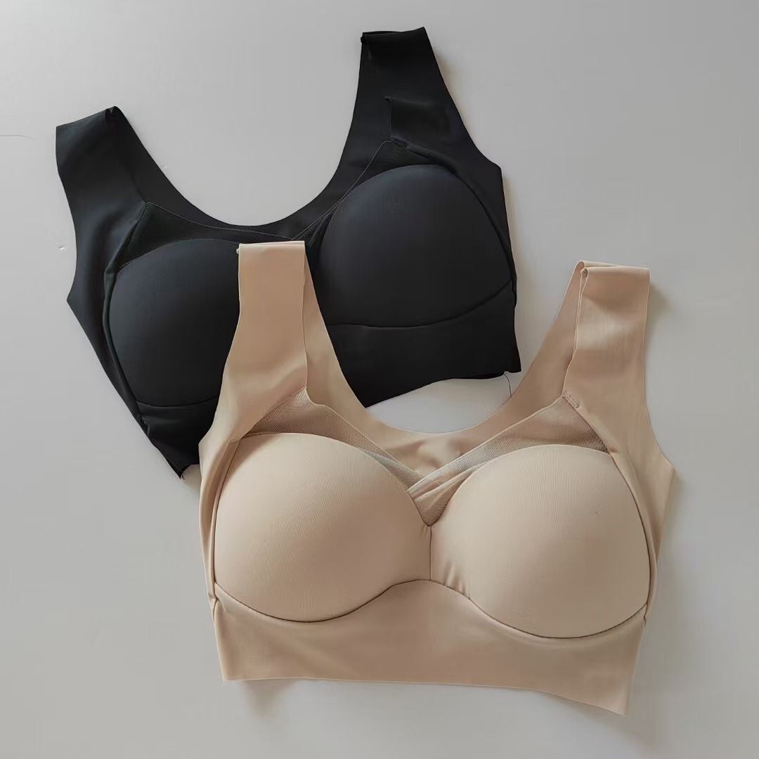 日单薄杯新款无痕无钢圈收副乳套头背心式文胸睡眠大码运动内衣