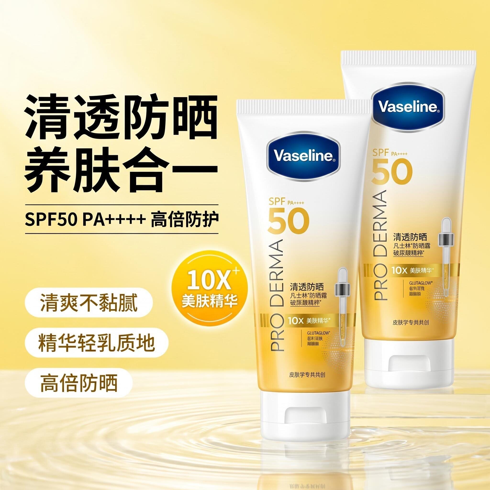 新款凡士林清透防晒露霜紫外线防水防汗防晒SPF50+高倍防晒便携