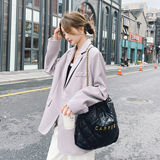 炸街紫色皮衣小西装外套女春秋韩版气质高级设计感气质御姐风西服，女装皮衣，浙宝256