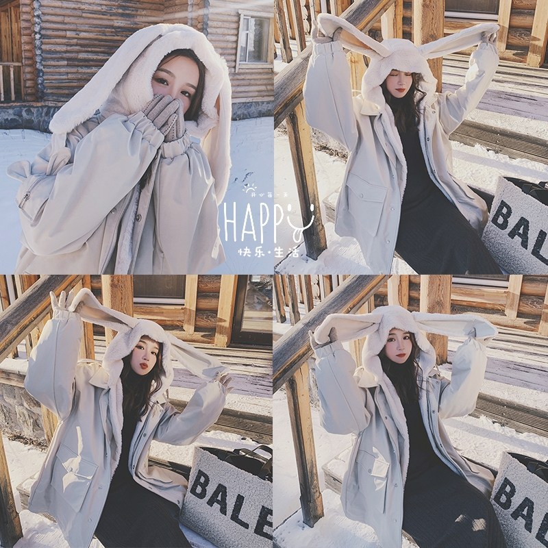 现货退货率低2022冬新款兔耳朵兔毛派克服D963-P190-控278，女装棉衣/棉服，浙宝256