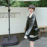 黑色炸街小个子皮衣外套女2025春新款韩版宽松时尚减龄棒球服夹克，女装皮衣，浙宝256