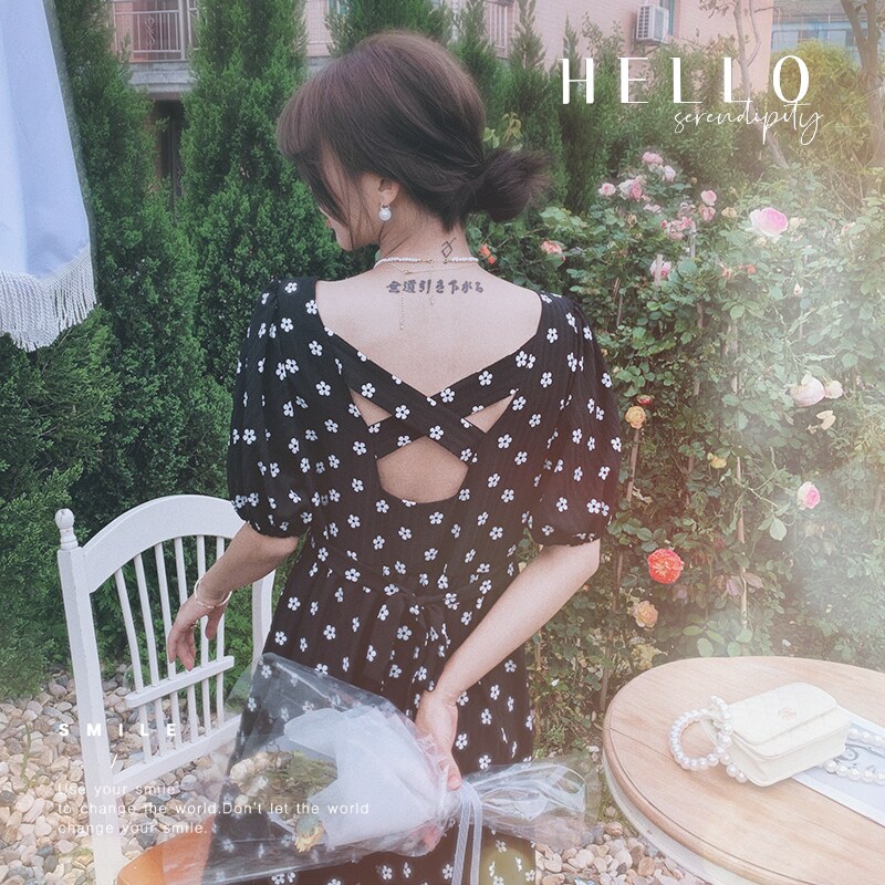 现货2023夏黑色印花连衣裙女X325-P95-控148,女装连衣裙,浙宝256