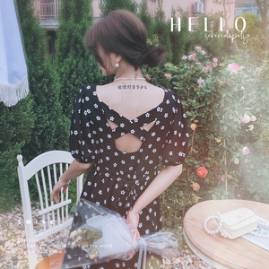 现货2023夏黑色印花连衣裙女X325-P95-控148