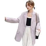 炸街紫色皮衣小西装外套女春秋韩版气质高级设计感气质御姐风西服，女装西装，浙宝256