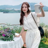 现货2023夏新款连帽短袖连体裤长裤X382-P120-控178，女装连体裤，浙宝256