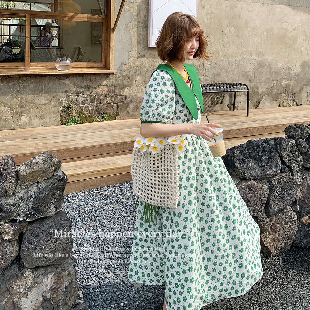 碎花连衣裙女夏娃娃领高级感法式宽松显瘦甜美初恋小个子裙子小众,女装连衣裙,浙宝256