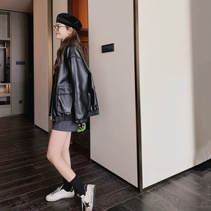 黑色高级感皮衣外套女2025春秋新款时尚百搭小个子炸街机车服夹克图片