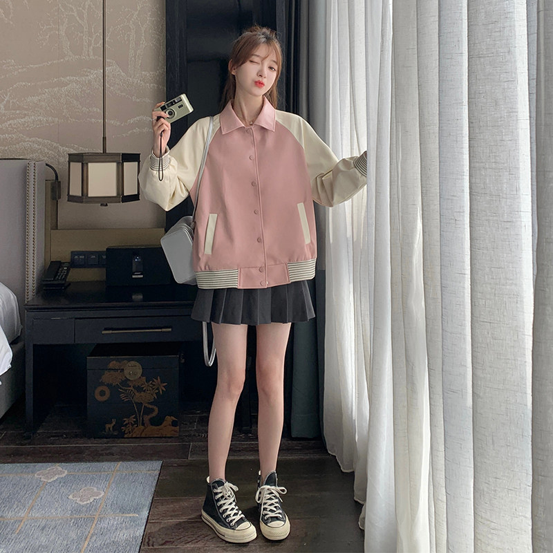 【档口现货】新增粉色2023秋皮衣短外套棒球服C160-P130-控188,女装短外套,浙宝256