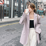 炸街紫色皮衣小西装外套女春秋韩版气质高级设计感气质御姐风西服，女装西装，浙宝256