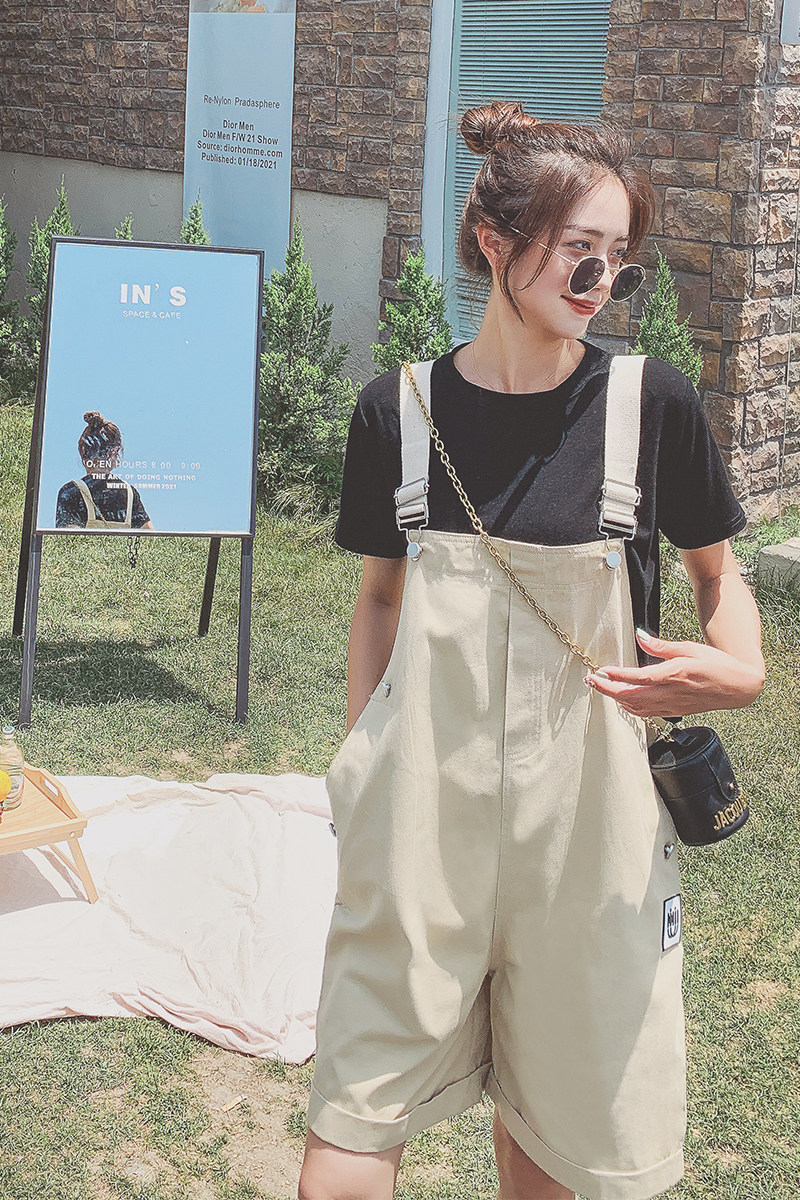 已现货2023夏短款背带裤棉布宽松高腰休闲X326-P80-控128,女装休闲裤,浙宝256