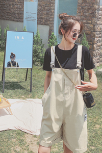 已现货 2023夏短款背带裤棉布宽松高腰休闲 X326-P80-控128图片