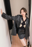 咖色复古PU皮西装外套2025新款女春美拉德复古酷飒高级感西服上衣，女装皮衣，浙宝256