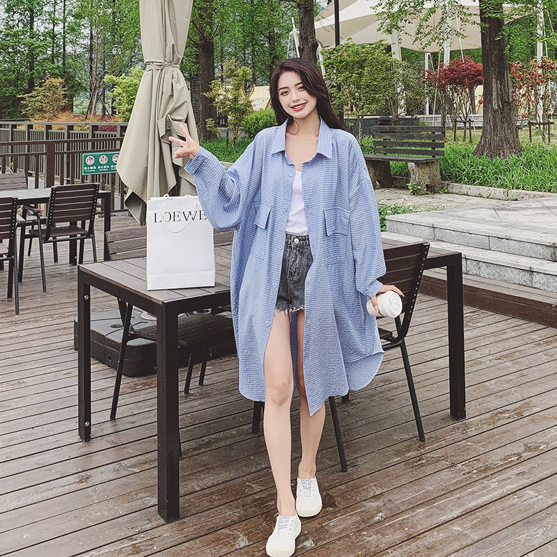 现货2021夏季新款条纹衬衫外套防晒衣女X306-P90-控138有,女装短外套,浙宝256