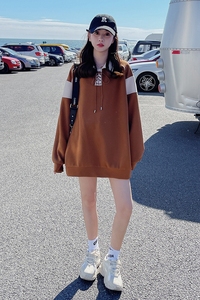 港味复古设计感小众焦糖色卫衣女小个子2025春秋新款韩系休闲上衣图片
