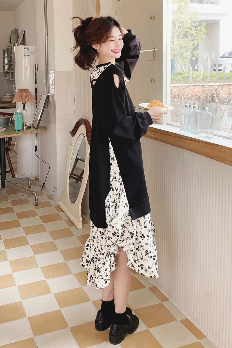 现货2026春碎花假两件卫衣裙C182-P150-控248买家秀已缩水,女装连衣裙,浙宝256