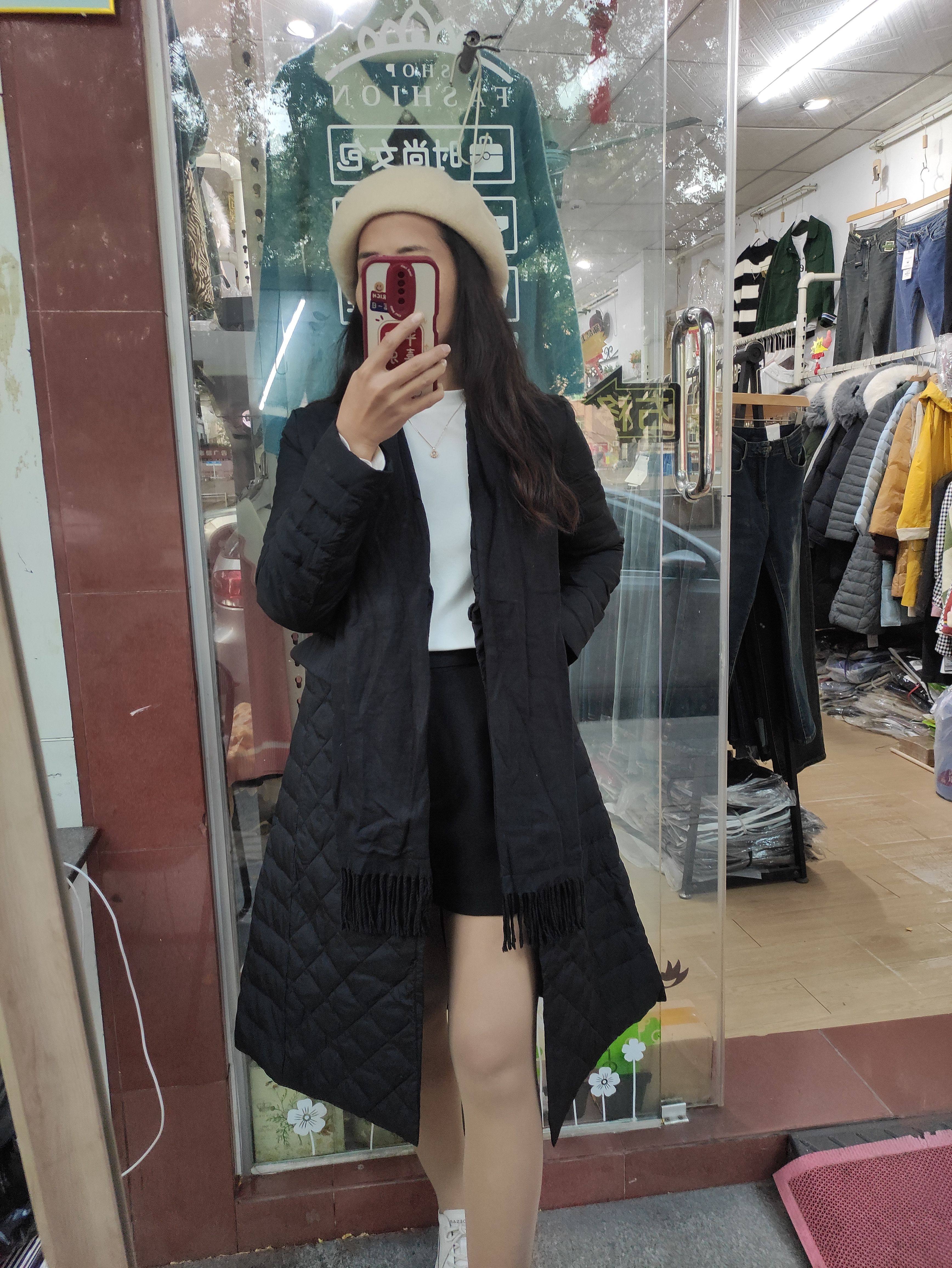 优雅气质高奢白鸭绒羽绒服女轻盈薄款保暖显瘦长款黑色过膝外套
