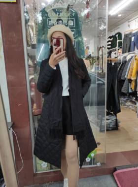 优雅气质高奢白鸭绒羽绒服女轻盈薄款保暖显瘦长款黑色过膝外套