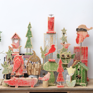 孤品集合--外贸出口欧美家居装饰工艺品硬纸实木动物造型圣诞摆件