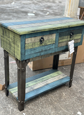 外贸出口原单Powell实木复古工艺家具仿古柜子铁木复古桌子特价