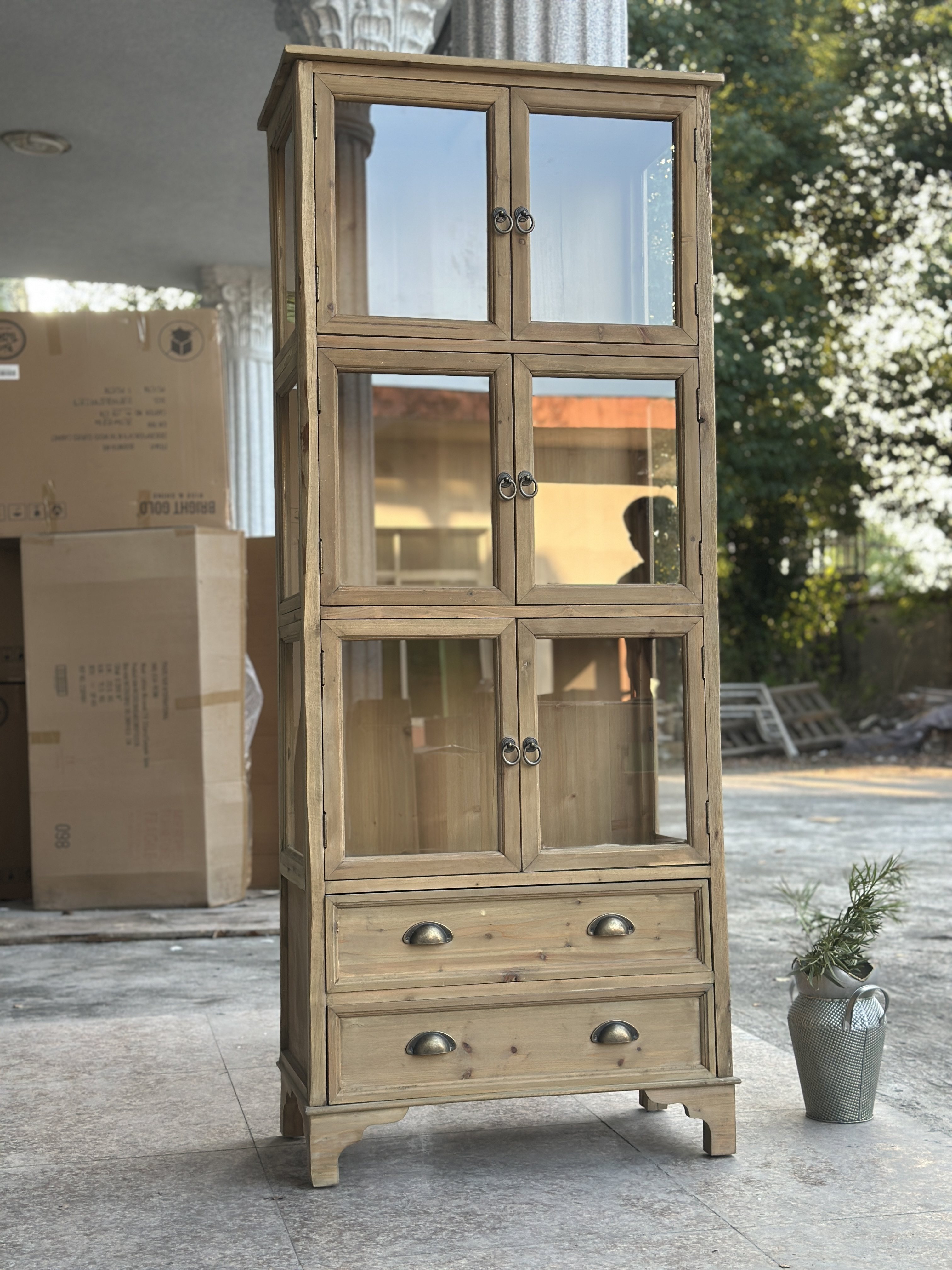 出口欧洲乡村风格复古做旧原木色实木玻璃门展示柜收纳储物柜书柜,住宅家具,家用陈列柜,淘宝优惠券,粉丝福利购,淘宝优惠卷