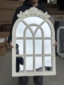 饰挂件拱形假窗镜子 客厅玄关装 出口外贸法式 复古做旧雕花镜欧美式