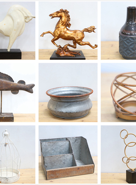 孤品集合--设计师款外贸展会样品家居庭院装饰品铁艺木质园艺摆件